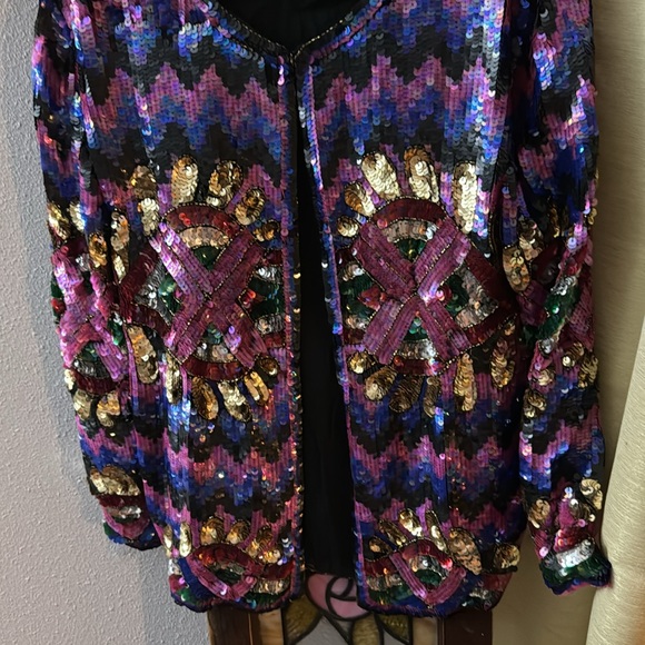 Vintage 1980’s Sequin Shimmer Glam Evening Long sleeve Jacket Cardigan Small - Picture 5 of 7